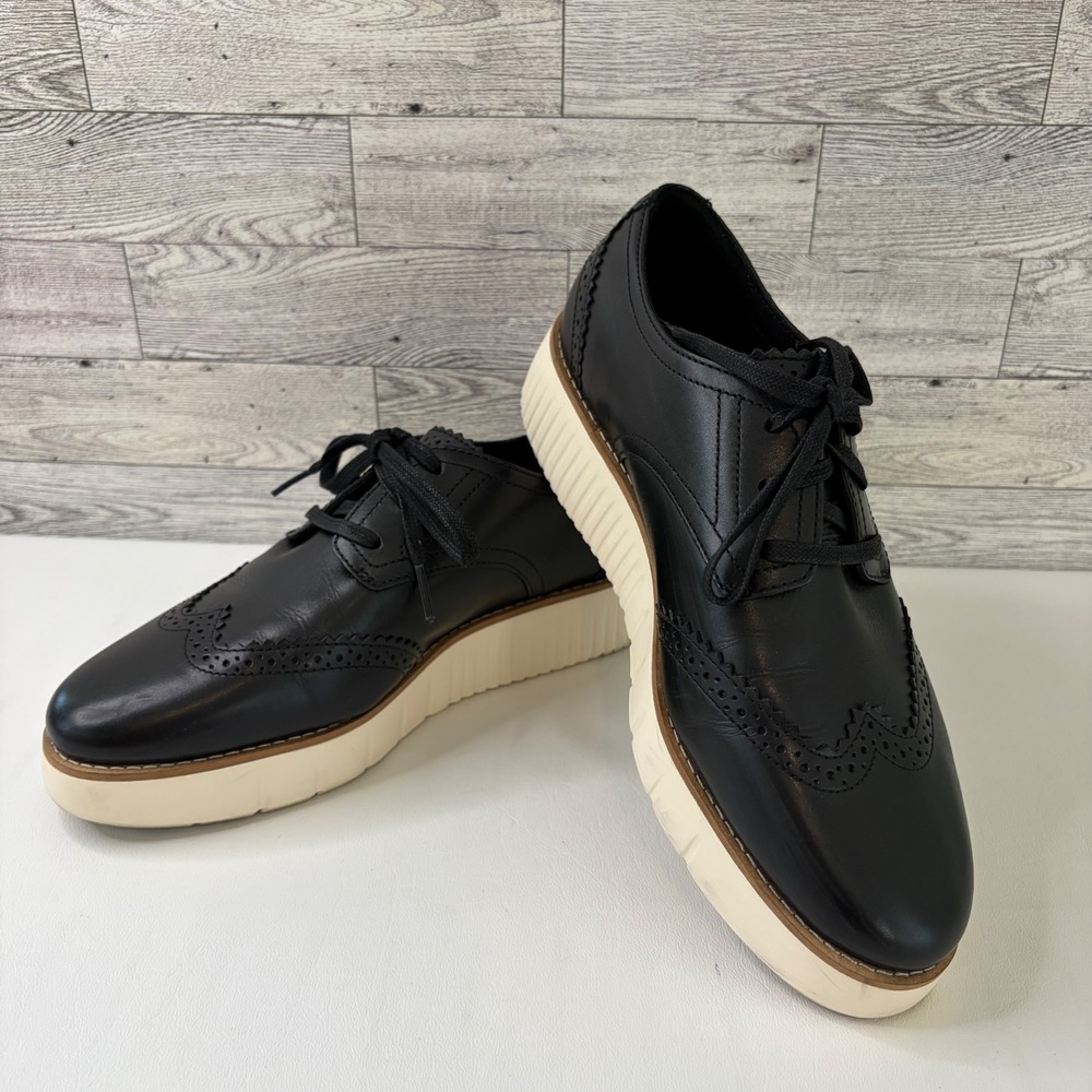 Cole Haan Wingtip Oxford Women 8B Black Leather FlowerFoam Platform